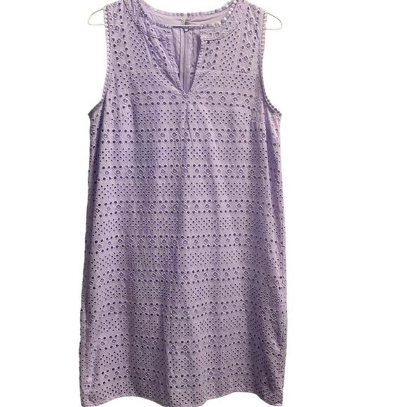 LOFT Gorgeous Eyelet Cotton Shift Lavender Dress - Picture 2 of 8
